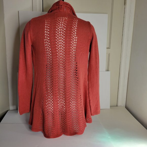 Angel of the North, Deep Orange Knit w Crochet Detail Cardigan Sweater, Size M. - Picture 3 of 12